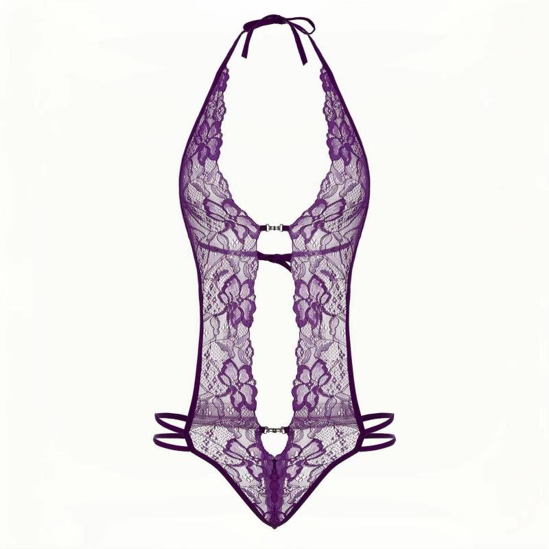 Crotchless Lace Halter Bodysuit 9180